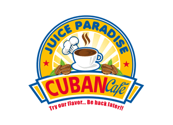 illustration of cup with coffee beans and chef hat logo for cafe