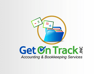 bookkeeping logo with pages inside folder with calculation symbols