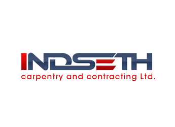 reflective effect stretched font in logo design for carpentary and contracting company