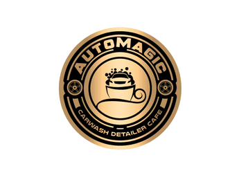 car bubble coffee cup in a circle logo