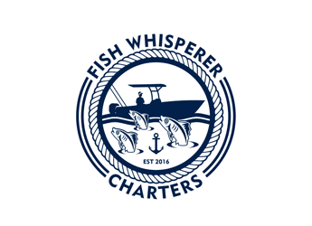 boat and fishes emblem for fishing charter company