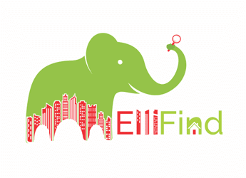 elephant with buildings magnifying glass house concept for directory logo design contest