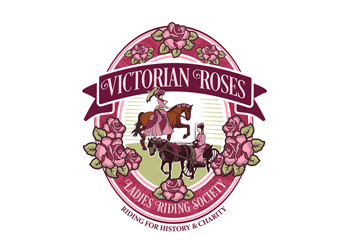victorian ladies horse riding in a flowers frame illustrative logo