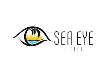 palm tree and sea in eye hotel logo