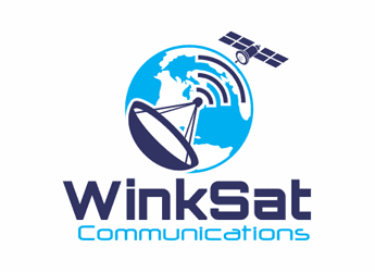 satellite dish sending data to orbit logo for internet service company