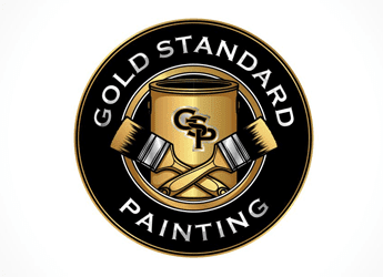 crossed brushes and paint can emblem for painting company