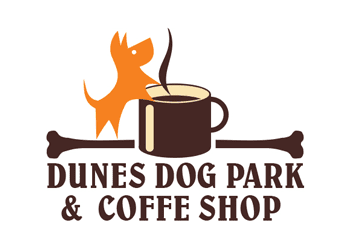 dog with bone and coffee cup logo design for a park