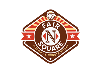 shaking hands in square retro roofing logo