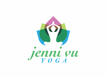 abstract flower icon with yoga pose logo design